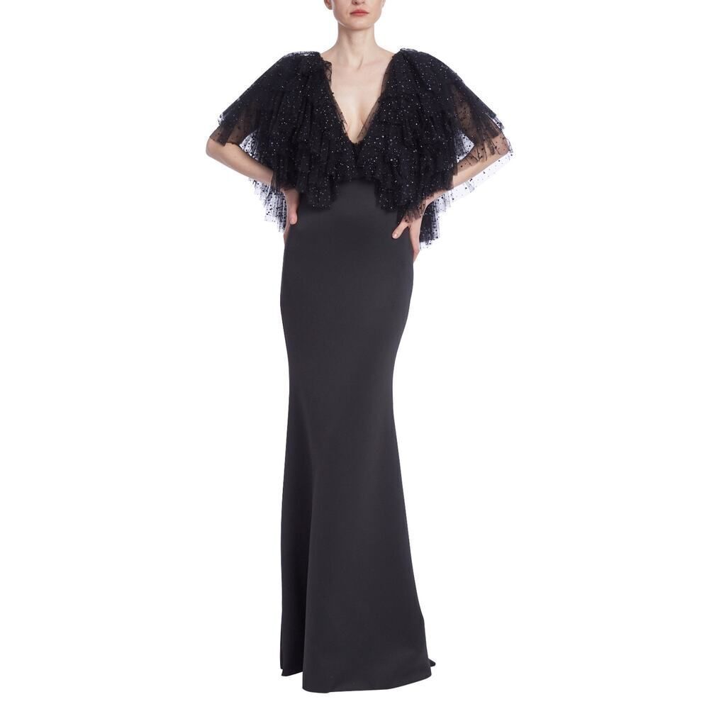 Badgley Mischka Crystal-Embellished Tulle Column Gown black US8